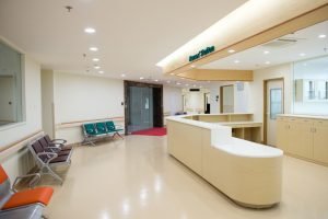 Empty hospital reception area