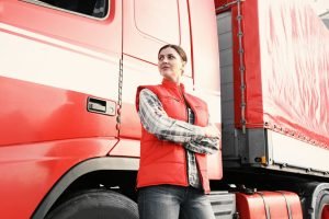Female truck driver hard at work