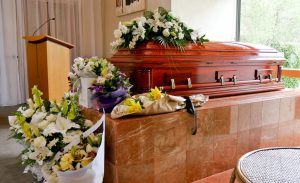 coffin with flowers