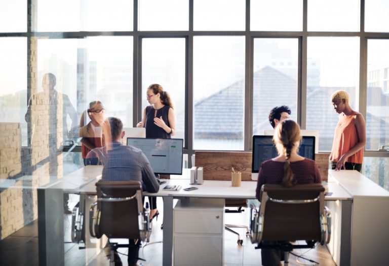 Employees working in a modern office
